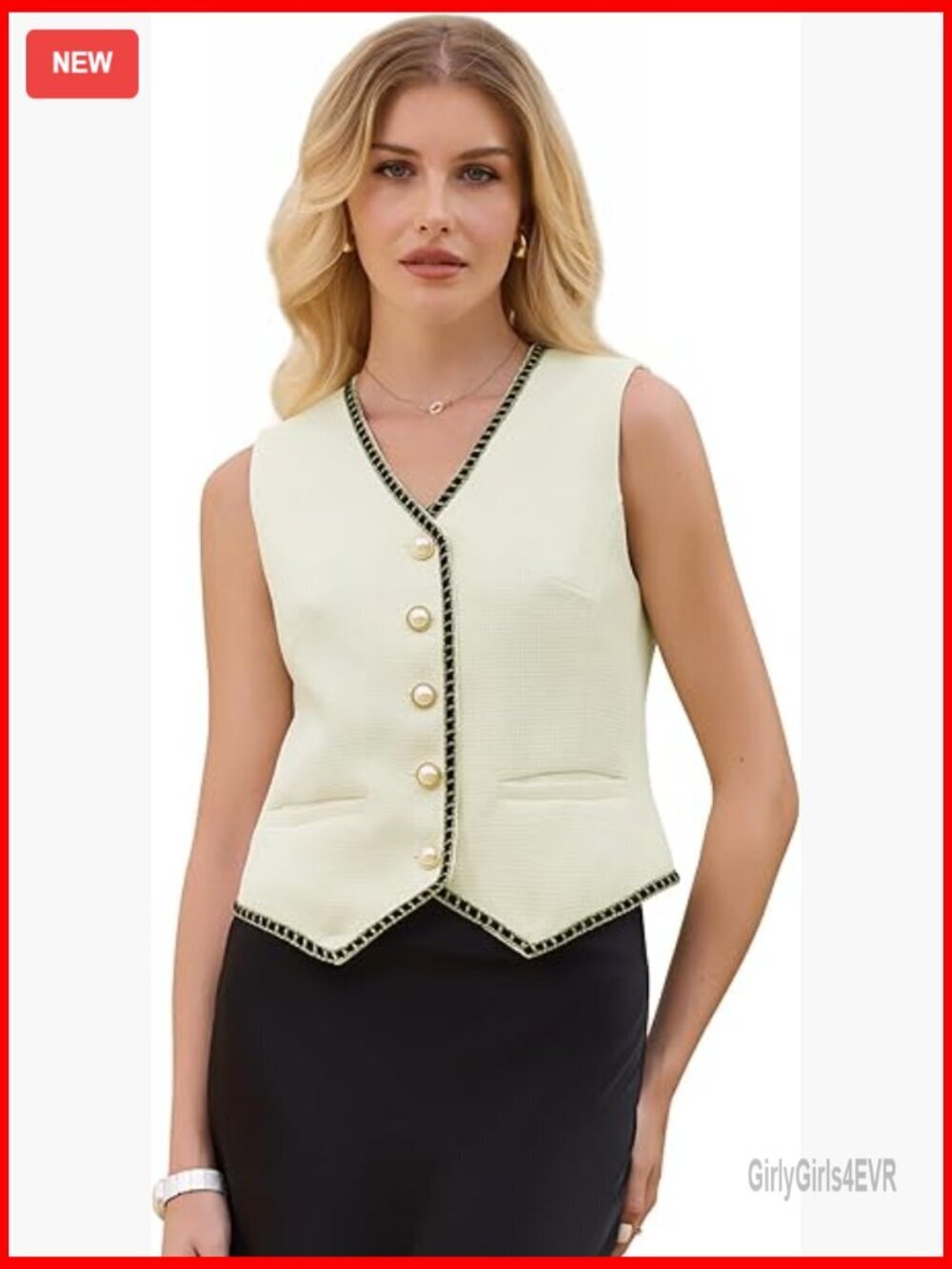Tweed Blazer Vest Sleeveless Button Down V Neck Waistcoat